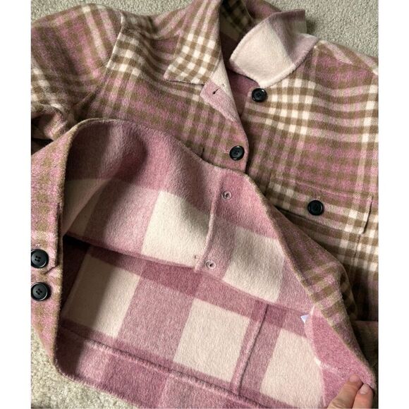Rails Steffi Plaid Jacket size XL Mauve Pink Cream Sepia Wool Blend - Picture 11 of 11